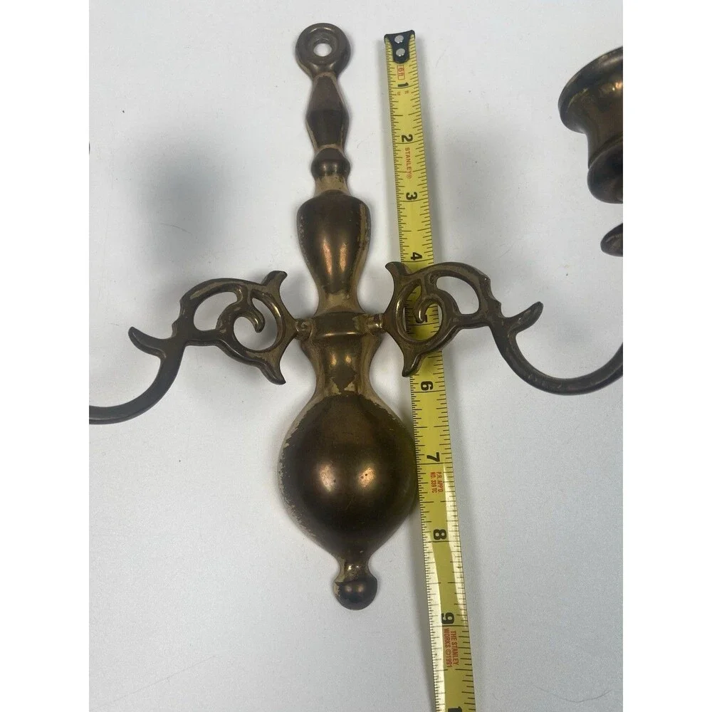 Double Candle Holders Brass 2 Arm Wall Sconce Made In England Vintage Old Brass